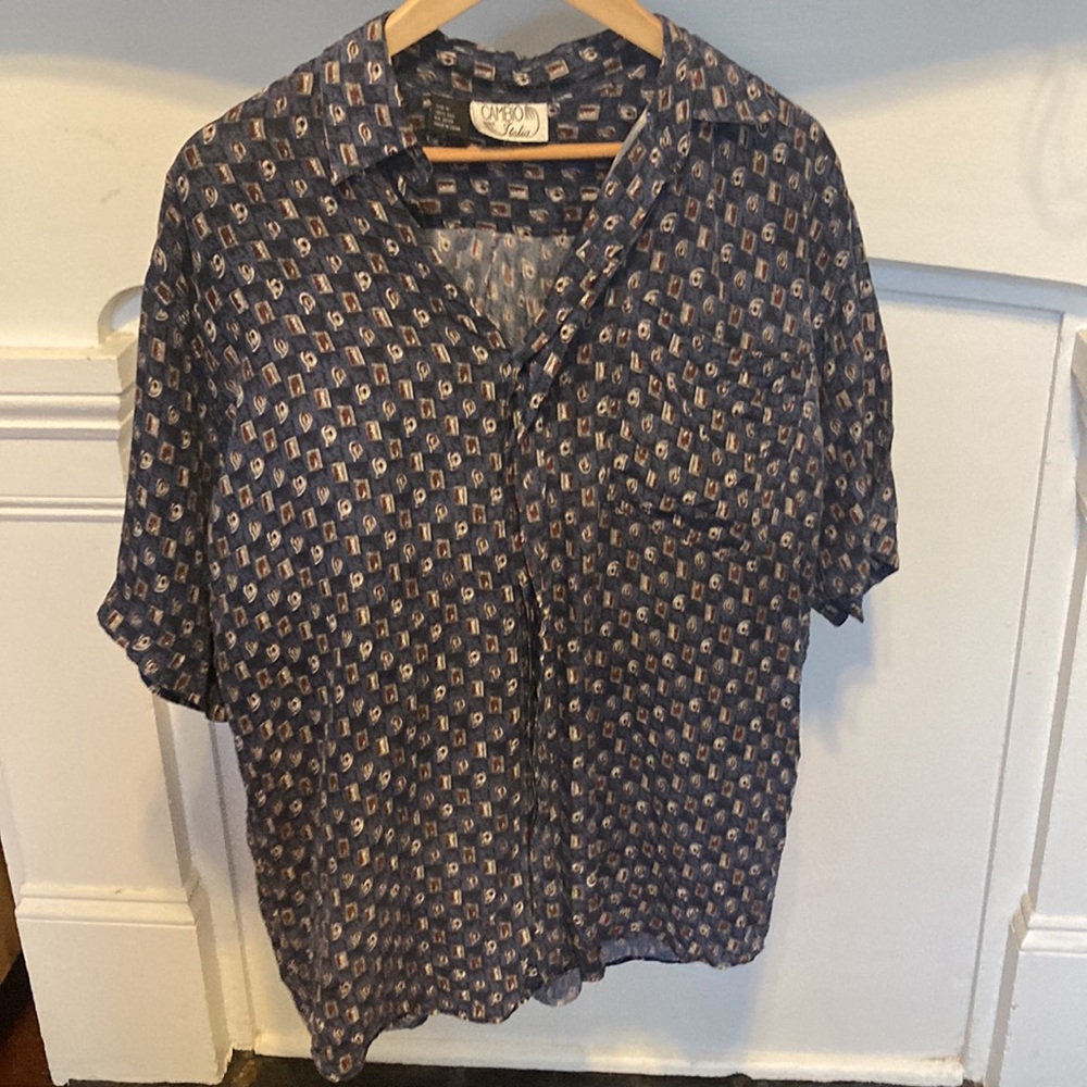 Oversized 100% silk patterned buttondown shirt